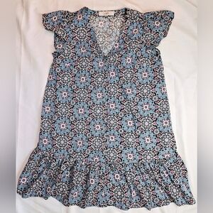 Loft Womens Blue Multicolor Patterned Short Sleeve Button Up Mini Dress Size XS